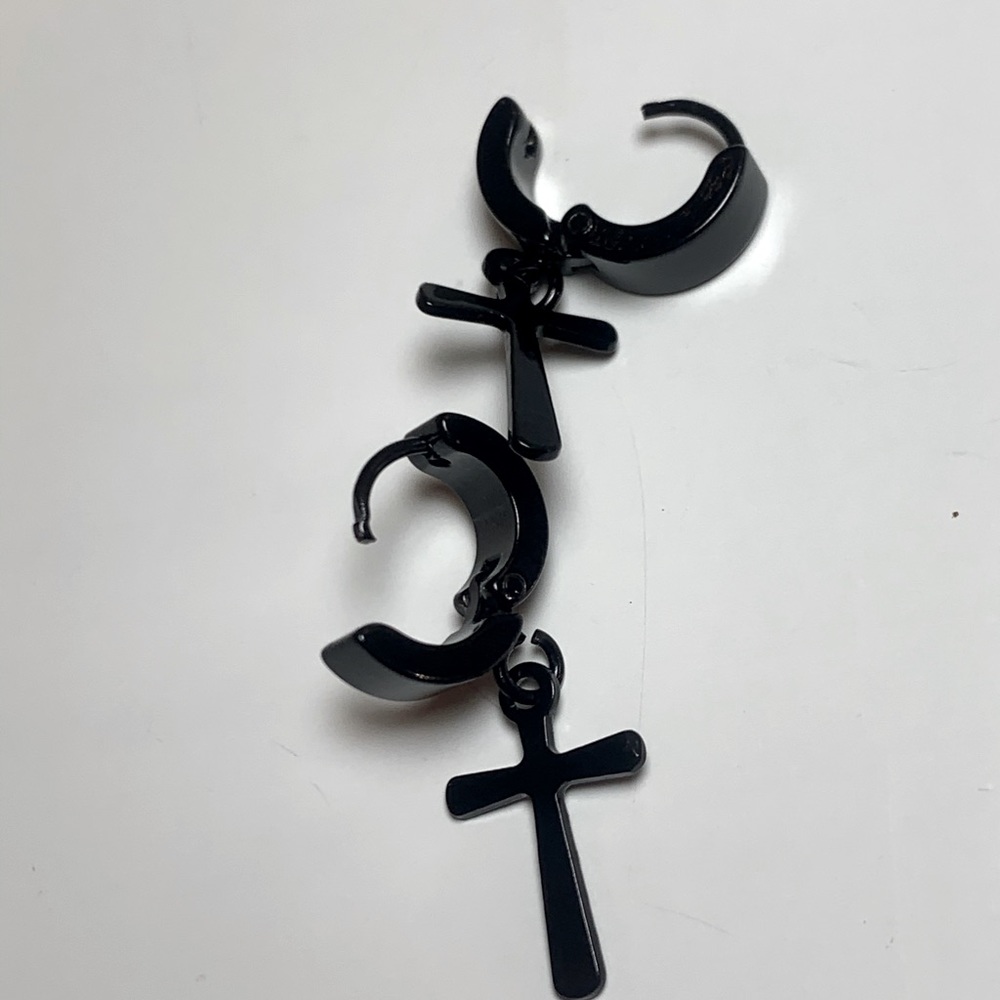 Stainless steel black cross dangle Earrings